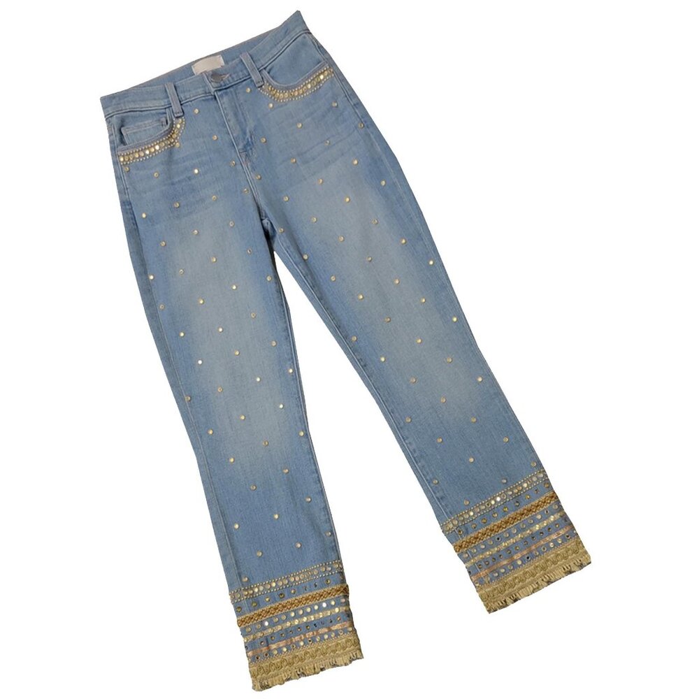 Golden Deity Embellished Women's Lt. Blue Denims